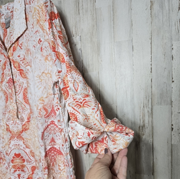 Chico's Size 3 100% Linen Top Plus 16 18 Roll Tab Sleeves - Picture 5 of 10